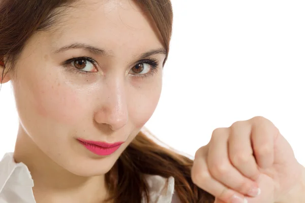 Model gesturing thumbs down — Stock Photo, Image