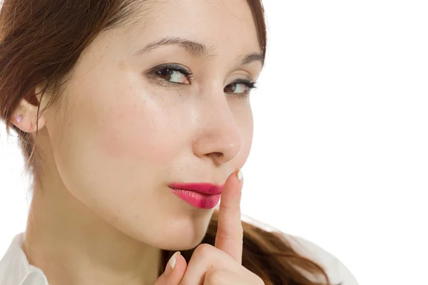 Model with a finger on lips — Stock Photo, Image
