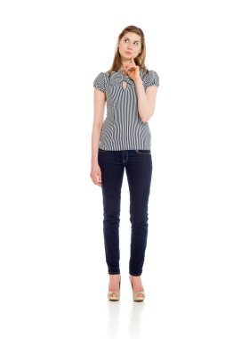 Dudaklarında parmak ile model