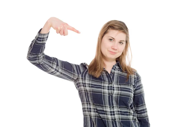 Model pointing to herself — Stock Photo, Image