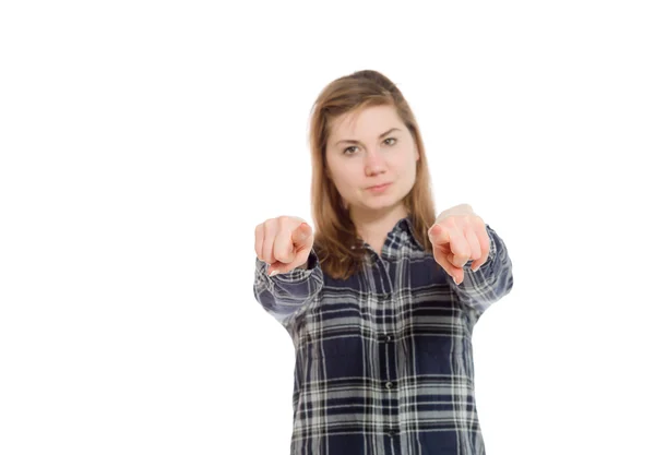 Model pointing to camera by fingers — Stock Photo, Image