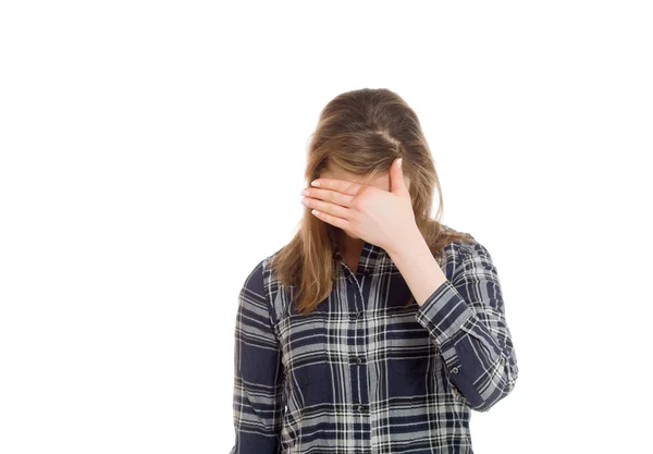 Model hiding face because of shame — Stock Photo, Image
