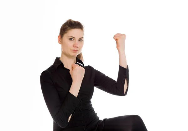 Model cheerful with fists up — Stock Photo, Image