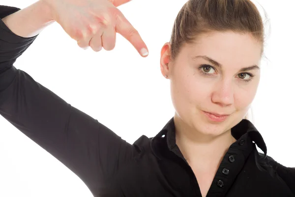 Model pointing to herself — Stock Photo, Image