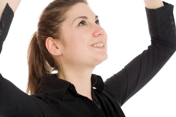 Model cheerful with fists up — Stock Photo, Image