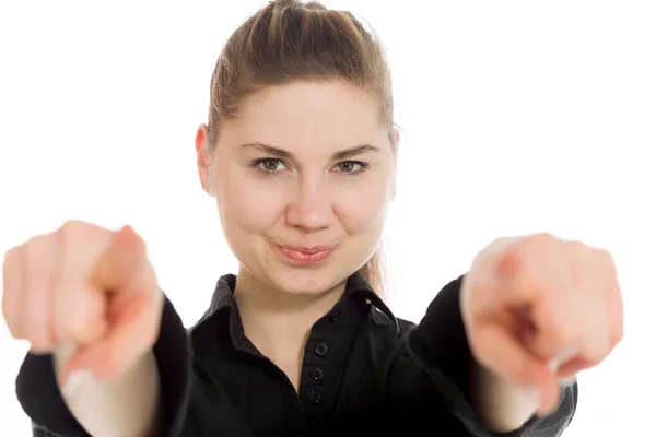 Model pointing to camera by fingers — Stock Photo, Image