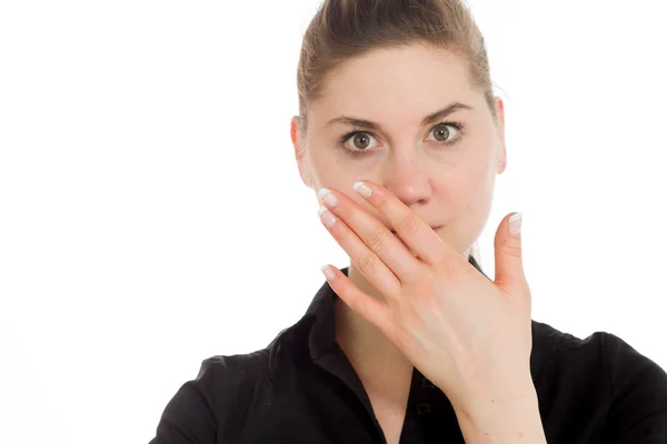 Model covering mouth — Stock Photo, Image