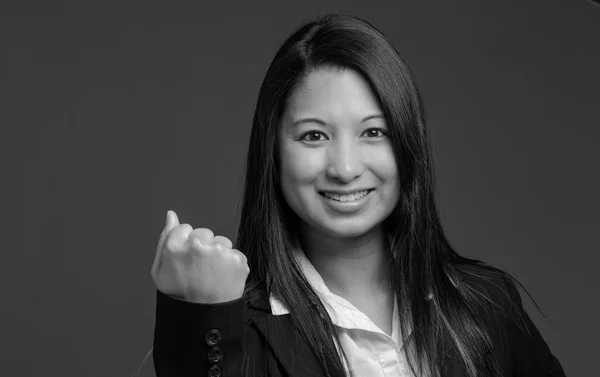 Model triumph victory with fist up — Stock Photo, Image