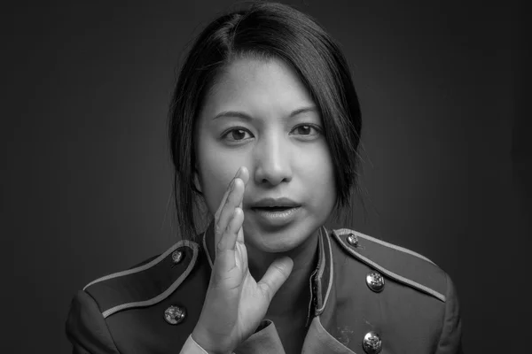 Model talking or shouting in voice — Stock Photo, Image