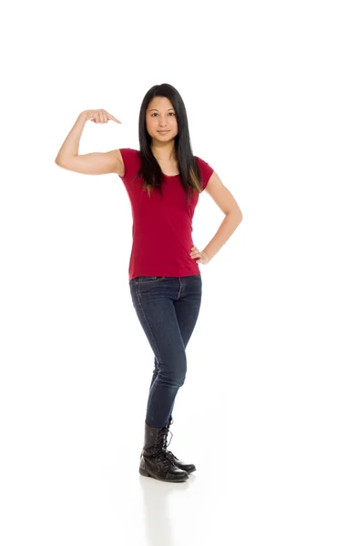 Model pointing to herself — Stock Photo, Image