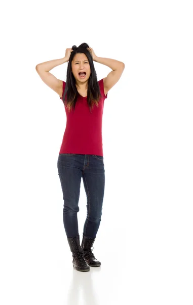 Stressed model pulling hairs — Stock Photo, Image