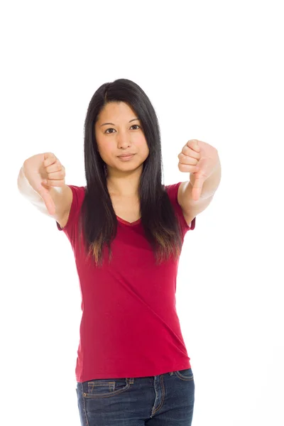 Model gesturing thumbs down — Stock Photo, Image
