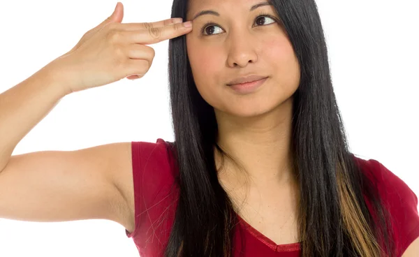 Model in despair with hand gun — Stock Photo, Image