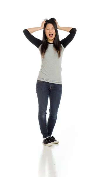 Modello stressato tirando i capelli — Foto Stock