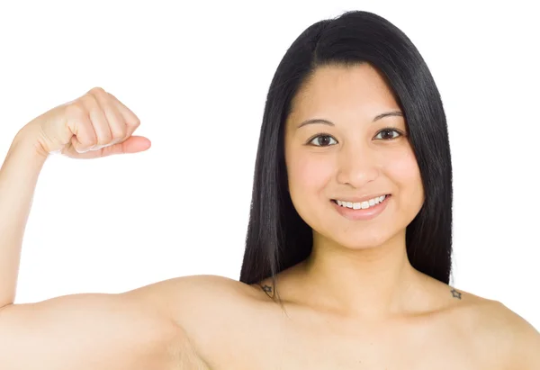 Model shows strength in arm curl — Stock Photo, Image