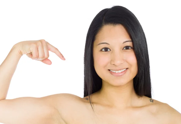 Model pointing to herself — Stock Photo, Image