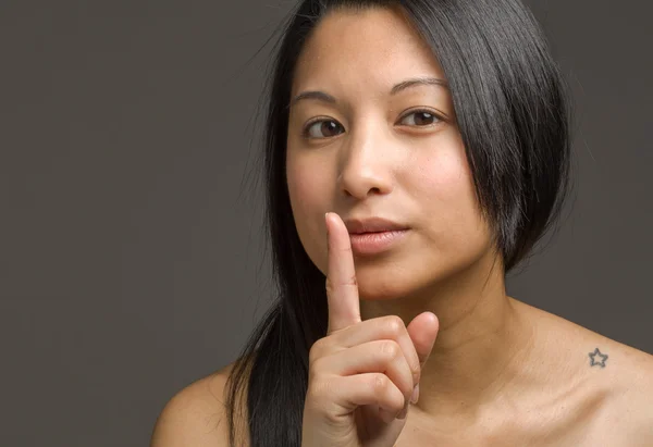 Model with fingers on lips — Stock Photo, Image