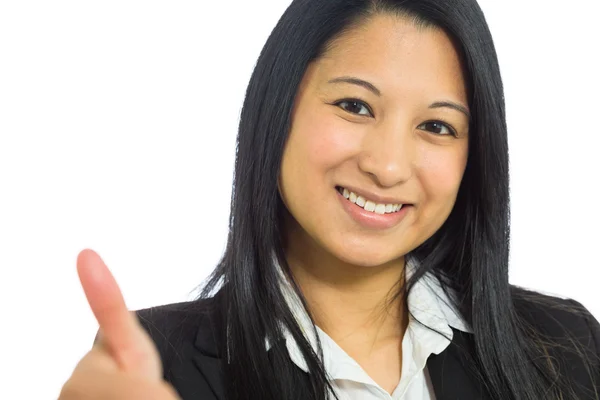 Model gesturing thumb up sign — Stock Photo, Image