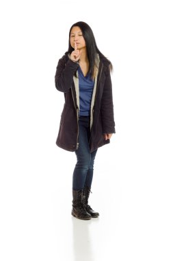 dudaklarında parmak ile model