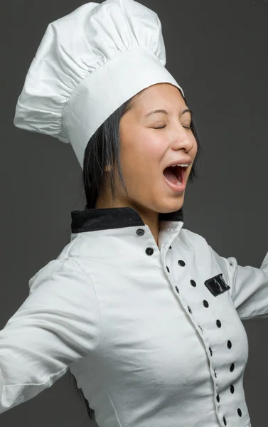 Happy model with successful arms in the air — Stock Photo, Image