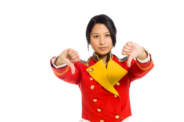 Model gesturing thumbs down — Stock Photo, Image