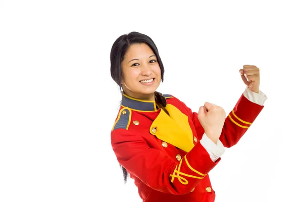 Model cheerful with fists up — Stock Photo, Image