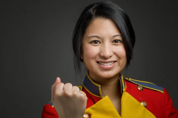 Model triumph victory with fist up — Stock Photo, Image