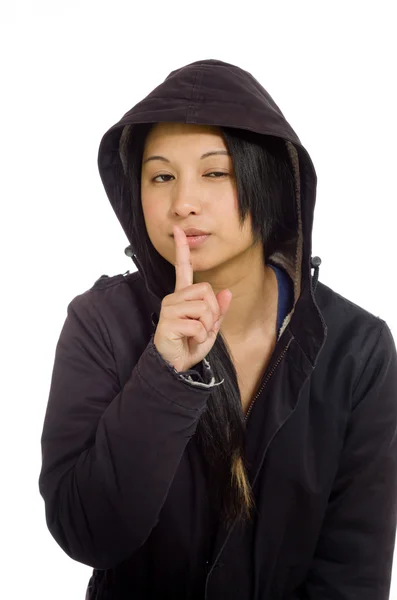 Model with finger on lips — Stock Photo, Image