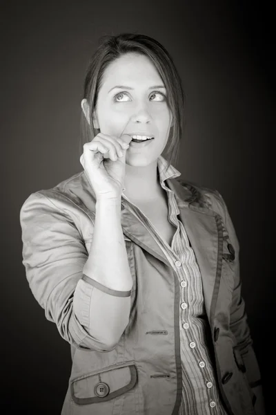 Nervous Model biting finger nails — Stock Photo, Image