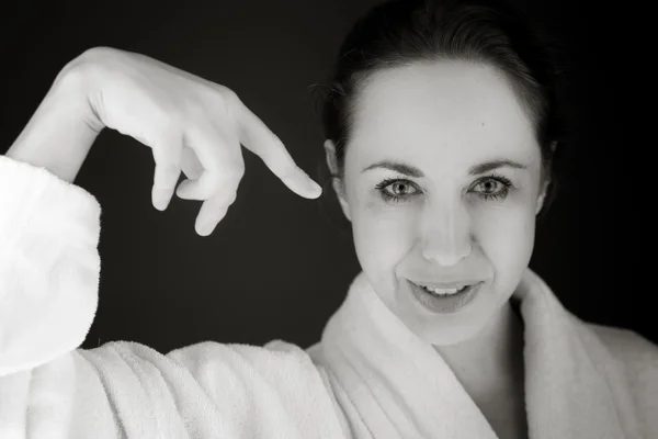 Model pointing to herself — Stock Photo, Image