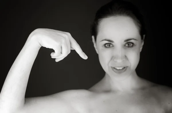 Model pointing to herself — Stock Photo, Image