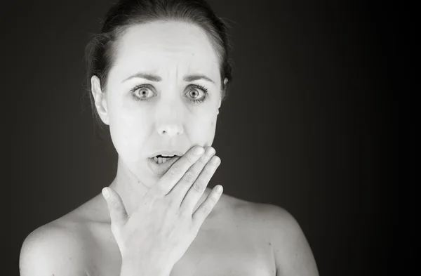 Model covering mouth by hand — Stock Photo, Image