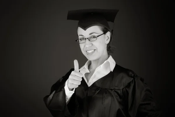 Modelo gesto pulgar hacia arriba signo — Foto de Stock