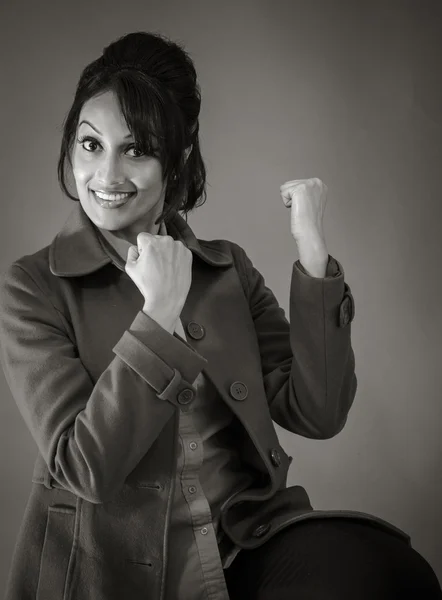 Model celebrating with fists up — Stock Photo, Image