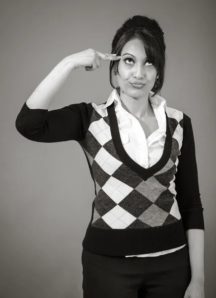 Kadın işaret parmağı baş — Stok fotoğraf