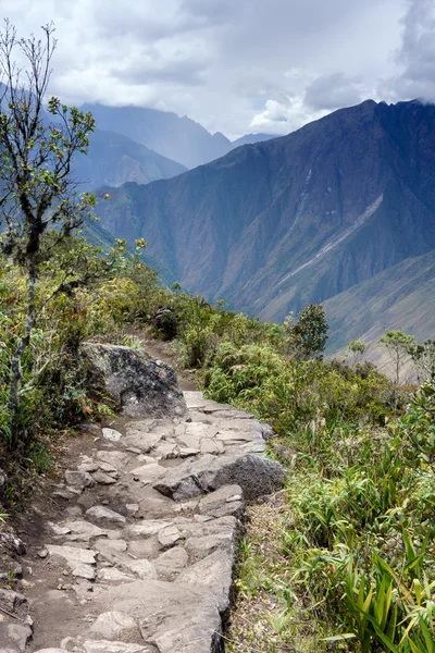 Sendero Inca pasando por las ruinas de Machu Picchu — Foto de Stock