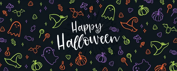 Buon Halloween Banner Invito Alla Festa Sfondo Disegnato Mano Con — Vettoriale Stock