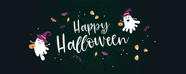 Buon Halloween Banner Invito Alla Festa Sfondo Disegnato Mano Con — Vettoriale Stock