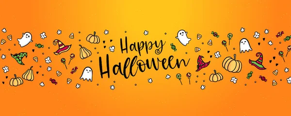 Buon Halloween Banner Invito Alla Festa Sfondo Disegnato Mano Con — Vettoriale Stock