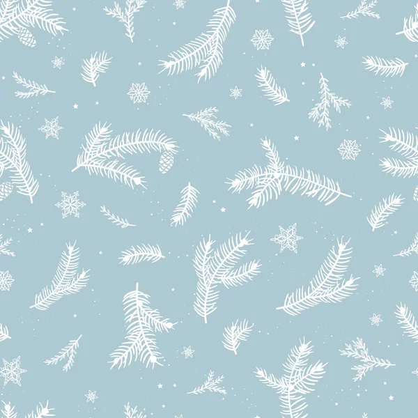 Cute Hand Drawn Fir Branches Seamless Pattern Lovely Winter Christmas — Stock Vector
