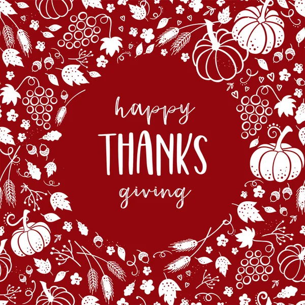 Schattig Met Hand Getekend Thanksgiving Ontwerp Met Bladeren Pompoenen Decoratie — Stockvector