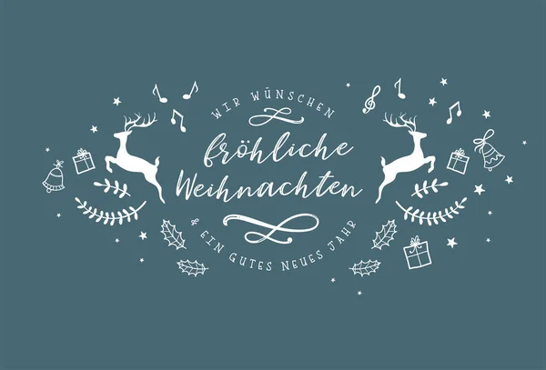 Lovely Hand Drawn Christmas Design Text German Wish You Merry — Stock Vector