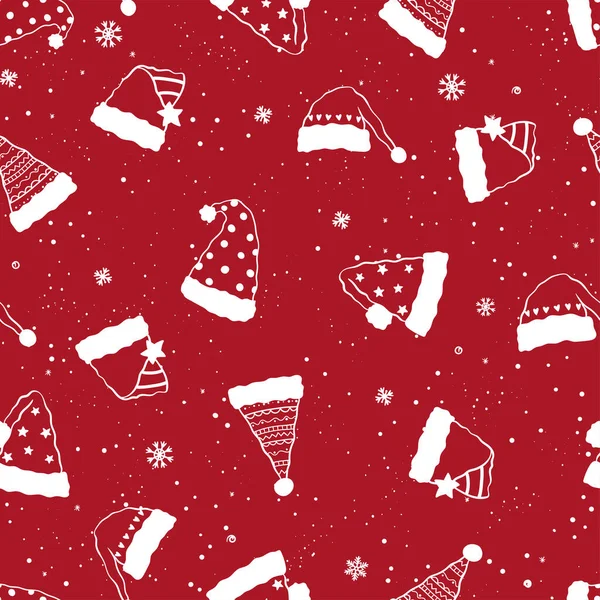 Şirin Noel Baba şapkalarına sahip eğlenceli el çizimleri, tekstil, pankart, duvar kağıtları, ambalaj - vektör tasarımı -