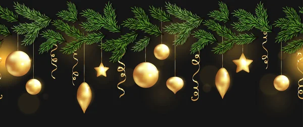 Schönes Weihnachtsdesign Mit Hängenden Goldenen Kugeln Elegant Und Luxuriös Ideal — Stockvektor