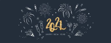 Güzel el çizimleri yeni yıl karalamaları, parti afişleri, duvar kağıtları, imaj kapağı - vektör tasarımı
