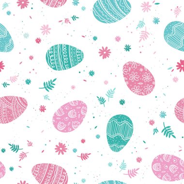 Süslü yumurtaları, karalama arkaplanı olan eğlenceli paskalya tasarımı, tekstil ürünleri, ambalajlar, pankartlar, duvar kağıtları -