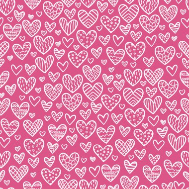 Eğlenceli el çizimi kusursuz desen, renkli karalama kalpler arka plan, afişler, duvar kağıtları, tekstil - vektör tasarımı için harika