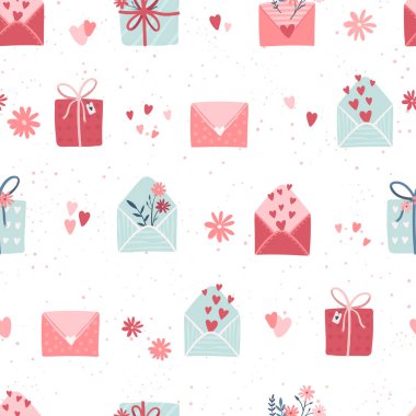 Sevimli el çizimi Sevgililer Günü kusursuz desen, şirin tasarım unsurları, boho tarzı, sarma, tekstil, moda, pankart, duvar kağıtları - vektör tasarımı -