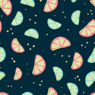 Eğlenceli el çizimi limonlar pürüzsüz desen, şirin karalama yaz arkaplanı, afişler, duvar kağıtları, ambalajlama - vektör tasarımı