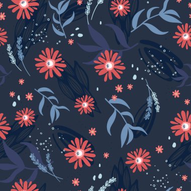 Bahar pürüzsüz desen, el çizimi çiçekli ve soyut tasarımlar, tekstil, ambalaj, pankart, duvar kağıtları - vektör tasarımı